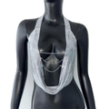 Top a schiena scoperta in paillettes metalliche argentate con catene per festival - S / Argento