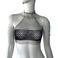 Sexy schwarzes Netz-Halter-Top mit funkelnden Strasssteinen und Maschendesign - S / Schwarz