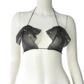 Haut de bikini licou noir sexy avec strass brillants et bretelles réglables - S / Noir
