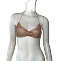 Funkelndes roségoldenes Metallnetz-Halterneck-Top mit Pailletten für Partys und Feste - S / Gold