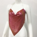 Detailed macro view of pink gradient metal sequin mesh fabric with chain halter neck - One Size / Iridescent Red