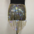 Mini-jupe dorée à franges de strass scintillants avec ourlet en V pour les soirées - Taille unique / Doré