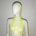 Detail of neon green mesh headscarf with sparkling rhinestones for party wear - Long Style / Fluorescent Green