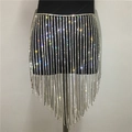 Jupe sexy à franges de strass argentés scintillants pour tenue de soirée - Taille unique / Argenté
