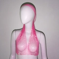 Detail of bright pink rhinestone mesh headscarf vest for party and festival wear - Long Style / Rose Red