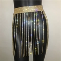 Detailed view of golden rhinestone fringe waist chain with shimmering tassel accents - Fine Dense Chain Style / Gold