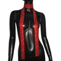 Bright red rhinestone choker necklace featuring multi-row crystal sequins on black mannequin - Red