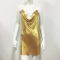 Detailed view of gold sequin dress with deep V-neck and delicate metallic chain straps - Style 5 Gold