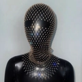 Sparkling gold mesh headpiece mask with rhinestones for festival party masquerade wear - Dyed Gold