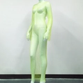 Detail view of neon yellow mesh dress with sparkling rhinestones and long sleeves - One Size / Fluorescent Green