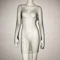 Nahaufnahme von schwarzem Netz-Minikleid mit funkelnden Strasssteinen und V-Ausschnitt - Einheitsgröße / Schwarz V-Ausschnitt