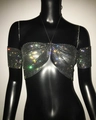 Top corto sexy con pedrería de colores y manguitos a juego para fiesta y club - S / Negro