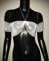 Top halter de malla plateada con brillantes y mangas separadas para fiestas - S / Blanco