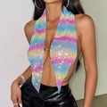 Top halter con strass sfumati arcobaleno e design con maglie metalliche scoperte sulla schiena - S / Colorato