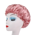Classic lotus pink satin silk sleep cap with elastic lace trim on head model - Dust Rose