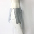 Detail view of silver rhinestone mini skirt with metal mesh and side chain adjustment - S / Silver
