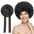 Cuffia da notte in raso nero con fiocco grande ed elastico per cura dei capelli - Stile elastico / Nero (YZ-DSMSJ)