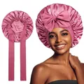 Cuffia da notte in raso rosa con fiocco grande e nastri per la cura dei capelli - Stile elastico / Colore Pasta di Fagioli (YZ-DSMSJ)