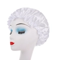 Cuffia da notte in raso bianco con bordo elastico a balze per la cura dei capelli - Bianco