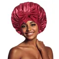 Burgundy satin sleep bonnet for women featuring a large decorative bow and silk-like finish - Wine Red Cross Sleep Bonnet