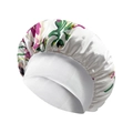 Dettaglio della cuffia da notte in raso floreale con fascia elastica bianca per capelli - Taglia unica / Bianco