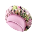 Cuffia da notte in raso a fiori rosa con ampia fascia elastica per capelli - Taglia unica / Rosa