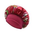 Dettaglio della cuffia da notte in raso rosso floreale con ampia fascia elastica - Taglia unica / Borgogna
