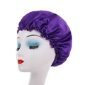 Cuffia da notte classica in raso viola scuro per donna con bordo elastico a volant - Viola scuro