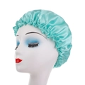 Cuffia da notte in raso verde menta per donna con bordo elastico a balze per capelli - Verde Frutta