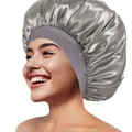 Graue Satin-Schlafmütze für Haarpflege mit breitem, elastischem Band für Damen - Silbergrau
