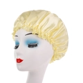 Cuffia da notte in raso giallo champagne per la cura dei capelli con bordo elastico - Giallo chiaro