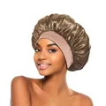 Cuffia da notte in raso bronzo con ampia fascia elastica per la cura dei capelli - Cachi Scuro