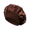 Elastische Satin Schlafhaube mit breitem Rand für Haarschutz in glänzendem Dunkelbraun - Dunkelbraun