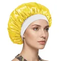 Leuchtend gelbe Satin-Schlafmütze mit elastischem breitem Band zur Haarpflege - Gelb