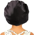 Cuffia da notte in raso nero lucido con ampia fascia elastica per la cura dei capelli - Nero