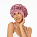 Cuffia da notte in raso rosa con ampia fascia elastica per la cura dei capelli - Rosa Antico