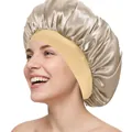 Champagnerfarbene Schlafhaube aus Satin mit breitem Band zum Schutz der Haare - Beige