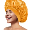 Cuffia da notte in raso dorato con ampia fascia elastica per la cura dei capelli - Giallo Zenzero