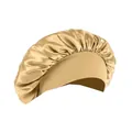 Goldene Satin-Schlafmütze mit breitem Elastikband zum Schutz der Haare vor Reibung - Khaki