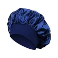 Schlafhaube aus satin in Königsblau mit breitem elastischem Band für Haarpflege - Marineblau