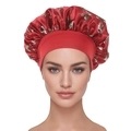 Floral satin hair bonnet with wide elastic band for women in deep red rose pattern - Burgundy