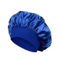 Schlafmütze aus royalblauem Satin mit breitem elastischem Band für Haarpflege - Königsblau