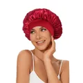 Rote Schlafmütze aus Satin mit breitem elastischem Stirnband für den Haarschutz - Rot