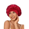 Elastische Satin Schlafhaube in Rot für Damen zum Haarschutz und zur nächtlichen Pflege - Rot