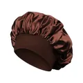 Dunkelbraune Satin Schlafhaube mit breitem Elastikband für Haarschutz und Komfort - Dunkelbraun