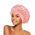 Rosafarbene Satin-Schlafmütze mit breitem elastischem Band für Haarpflege - Lotusrosa