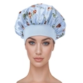 Light blue floral satin sleep bonnet with a wide elastic band and rose print patterns - Sky Blue