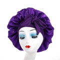 Bonnet de nuit en satin violet élastique avec nœud décoratif et texture soyeuse - Violet foncé