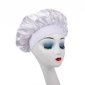Kids white satin sleep cap with wide elastic band and smooth silk-like texture - White