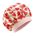 Kids satin hair bonnet with watermelon print and pink wide elastic headband - Watermelon Print